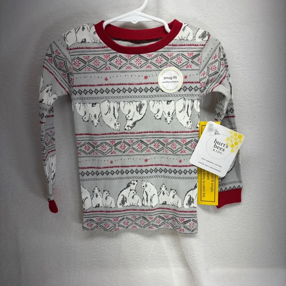 Burts Bees Kids Organic Cotton Snug‎ Fit Pajama Top Polar Bear Print 2T
